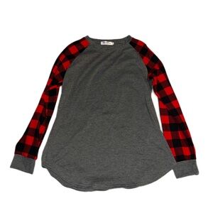 Cozy Women’s Medium Mocking Top Raglan Buffalo Plaid Long Sleeve Tee